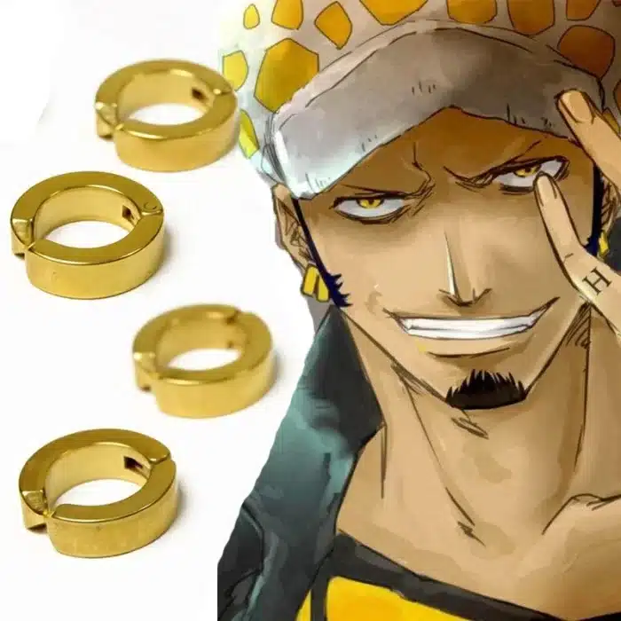 4 pièces/ensemble Cosplay Earclip Trafalgar Law boucles d'oreilles titane acier doré Clip boucles d'oreilles bijoux Halloween jouets cadeau 1
