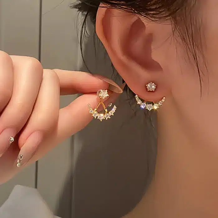 Zunderes-Boucles d'oreilles étoile et lune pour femmes, Boucles d'oreilles à la mode, Esthétique, Luxe, Designer, Bijoux, Cadeau de mariage, Été, Nouveau, 2023 1