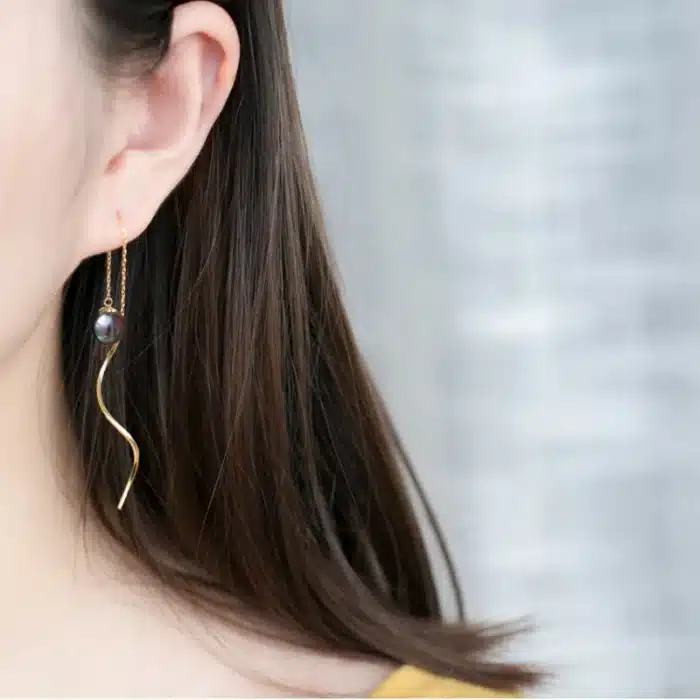 Boucles d'oreilles rondes parfaites en perles noires de Tahiti pour femmes, boucles d'oreilles en or véritable 18 carats, cadeau de mariée de mariage 9