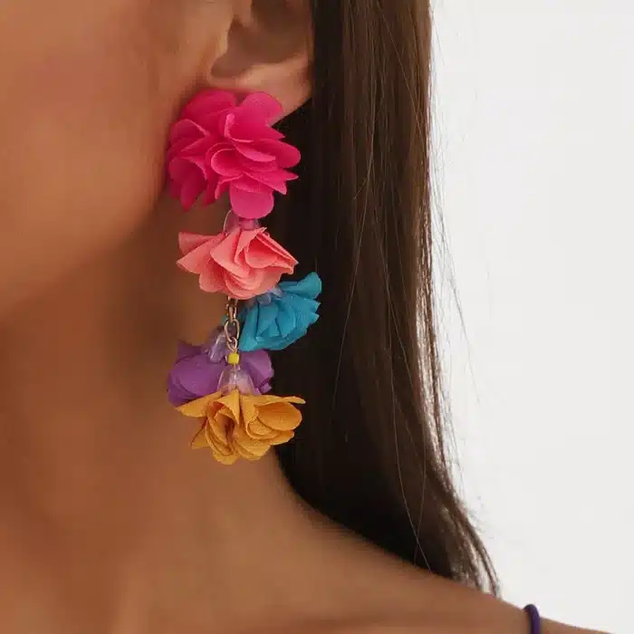 Boucles d'Oreilles Boho Exagérées pour Femme, Gril Coloré, Simulation de Fleurs, Goutte de Gland, Bijoux Floraux 1