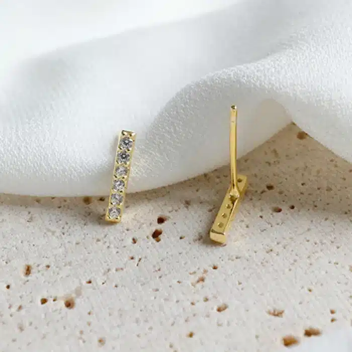 Boucles d'oreilles en argent Sterling 925 pour femmes, petites boucles d'oreilles minimalistes en zircone, à barre plate, à la mode, bijoux fins, cadeaux 5