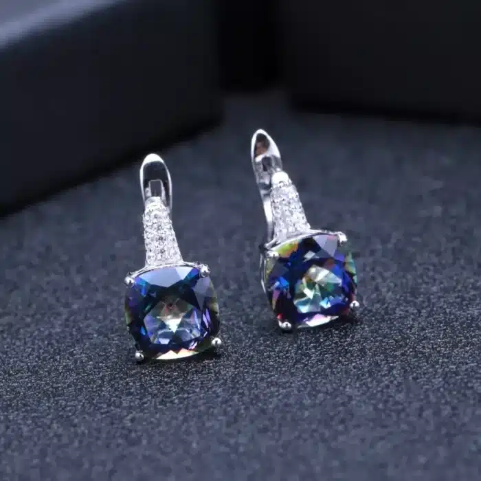 GEM'S BALLET-Boucles d'Oreilles en Quartz Mystique Blueish Naturel pour Femme, Bijoux Fins en Argent Sterling 925, 7.33ct 2
