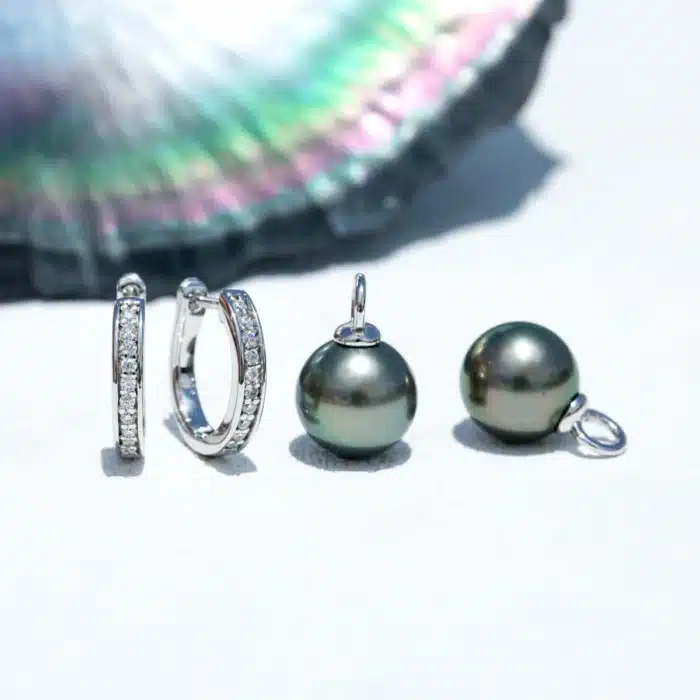 AnuJewel 10-11mm naturel tahiti noir perle boucles d'oreilles polyvalentes argent Moissanite Huggie cerceau perle boucles d'oreilles en gros 4