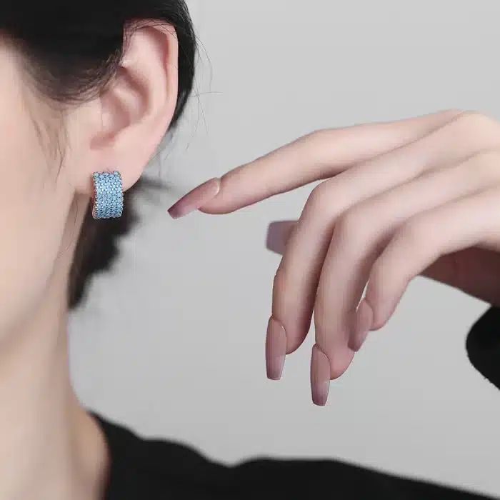 Boucles d'oreilles créoles rondes bleu turquoise simulées pour femmes, or, argent, petit document d'oreille, bijoux de mariage luxueux, cadeau de fiançailles 4
