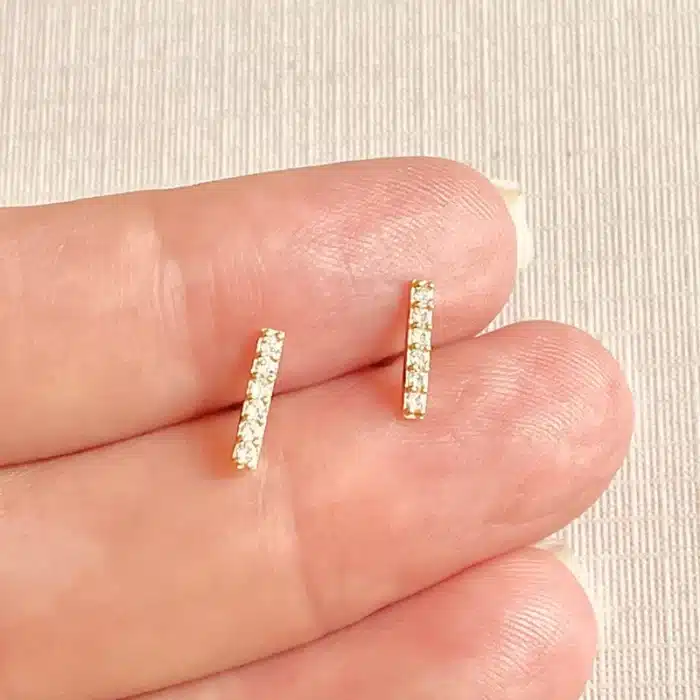 Boucles d'oreilles en argent Sterling 925 pour femmes, petites boucles d'oreilles minimalistes en zircone, à barre plate, à la mode, bijoux fins, cadeaux 14