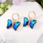 Boucles d'oreilles en cristal pour femmes, couleur or, papillon, Animal, arc-en-ciel Transparent, Zircon, cercle d'insecte, bijoux de mariage 2
