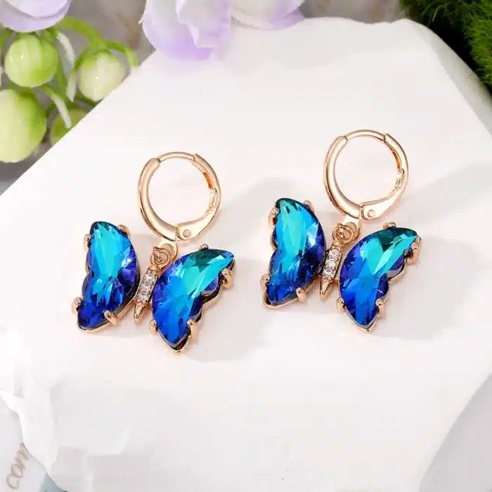 Boucles d'oreilles en cristal pour femmes, couleur or, papillon, Animal, arc-en-ciel Transparent, Zircon, cercle d'insecte, bijoux de mariage 2