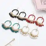 Boucles d'oreilles ethniques rondes tressées pour femmes, style bohème rétro, glands, goutte d'oreille, bijoux, accessoires de fête, nouvelle collection 2