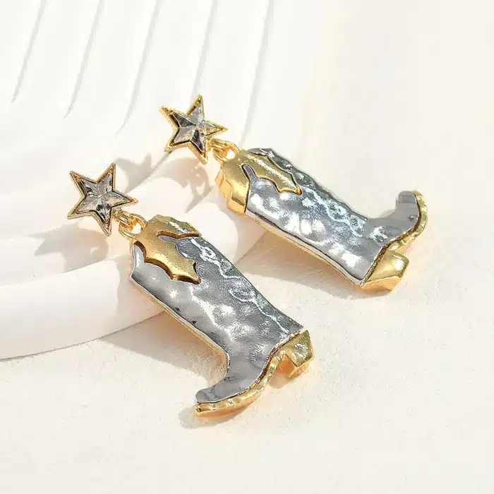 Boucles d'oreilles pendantes en métal pour femmes, bottes de Cowboy, Design Unique, pendentif en forme de chaussure cinq étoiles, bijoux de vacances 4