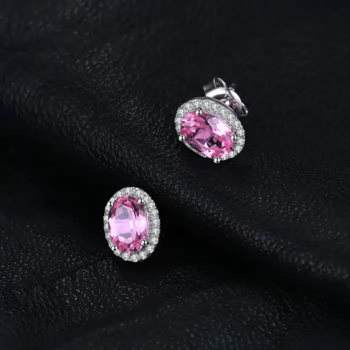 JewelryPalace – boucles d'oreilles ovales en argent Sterling 925, saphir rose créé, pour femmes, bijoux fins en pierres précieuses, cadeau d'anniversaire 4