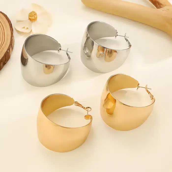 FTCY – boucles d'oreilles rétro en forme de C pour femmes, exagérées, géométriques, couleur or, Punk, lisses, bijoux de fête pour femmes 2