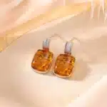 GXGlint 925 argent Sterling ambre pierre boucles d'oreilles naturelles carré ambre boucles d'oreilles 925 rétro boucles d'oreilles Vintage femme bijoux quotidiens 1
