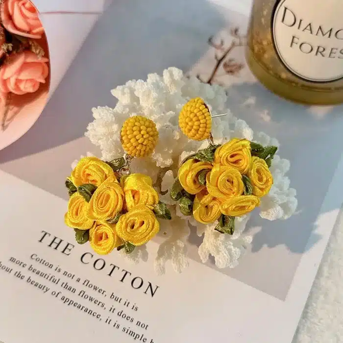 Boucles d'oreilles roses en tissu faites à la main pour femmes, design créatif, accessoires d'oreille colorés, bijoux Boho, cadeau de fête, nouvelle mode 20
