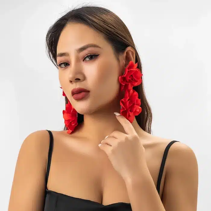 Salircon bohème rouge grande fleur boucles d'oreilles Vintage à la mode fête grandes boucles d'oreilles pour les femmes élégant Banquet de mariage bijoux 3