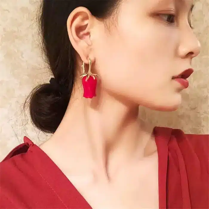 Mimiyagu tendance grande boucle d'oreille fleur de Rose rouge pour les femmes 4