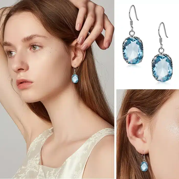 Szjinao-Boucles d'oreilles longues aigue-marine avec pierre pour femme, bijoux rétro vintage, argent 925, véritable levier arrière, excellente coupe 3
