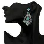 Boho ethnique Vintage Imitation Turquoise boucles d'oreilles pour femmes creux bohème goutte d'eau alliage déclaration boucles d'oreilles 5
