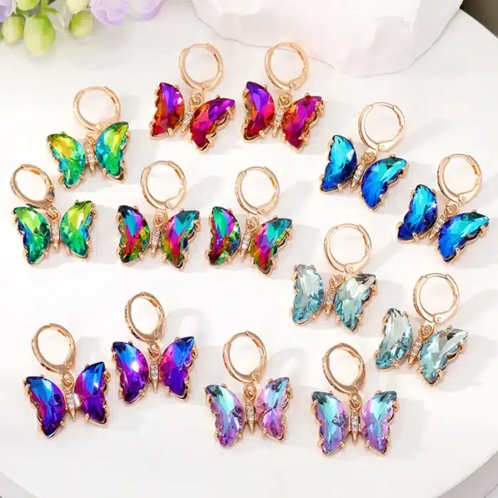 Boucles d'oreilles en cristal pour femmes, couleur or, papillon, Animal, arc-en-ciel Transparent, Zircon, cercle d'insecte, bijoux de mariage 1