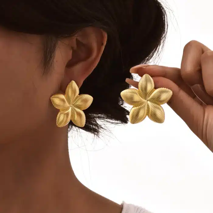 Boucles d'oreilles à tige fleurie pour femmes, grand bijou vintage floral en acier inoxydable 2