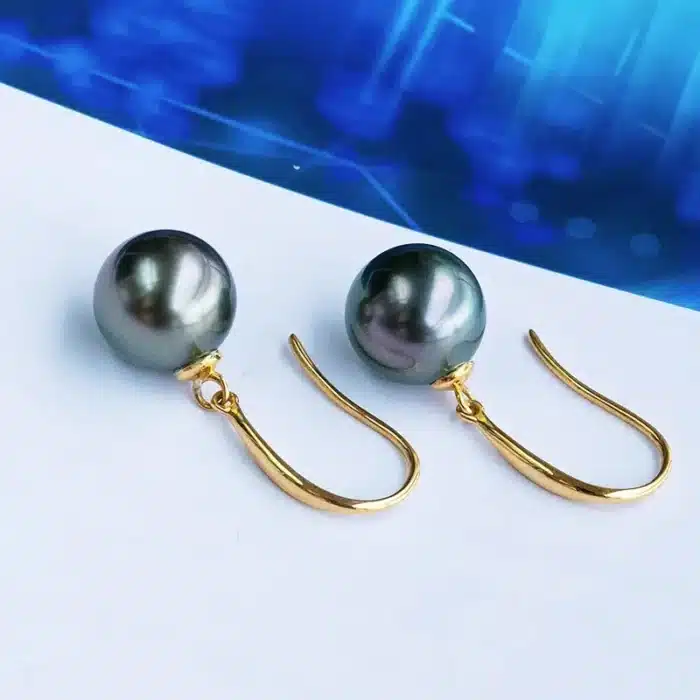 Boucles d'Oreilles en Perles Noires group Tahitain pour Femme, en Or 18K, Perle de Mer, Pendantes, Cadeau d'Anniversaire pour Fille, AU750 3