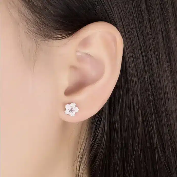 Boucles d'oreilles en argent Sterling 925, bijoux en fleur de cerisier incrustée de zircone rose, boucles d'oreilles simples et populaires pour femmes 4