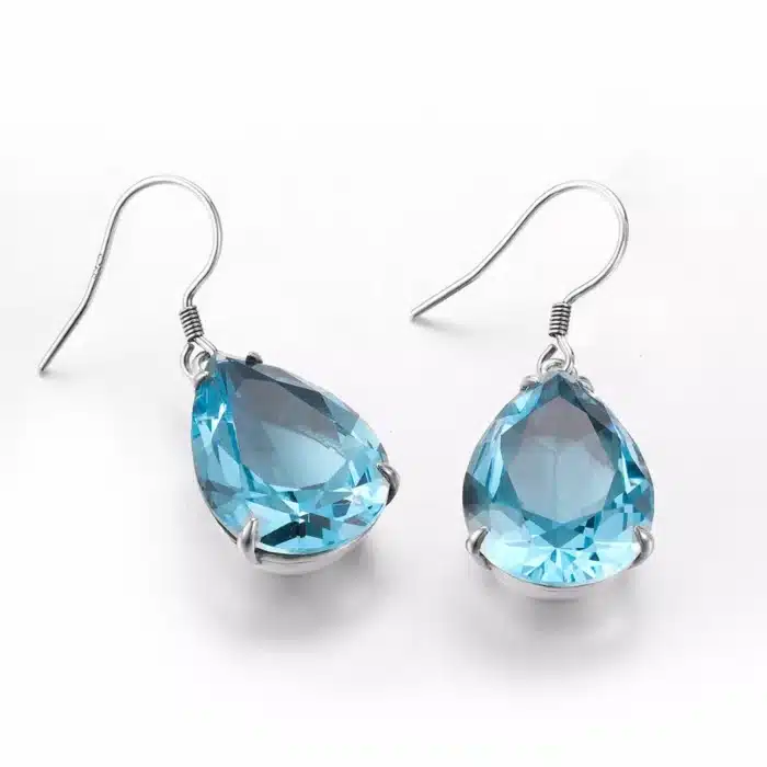 Boucles d'oreilles ethniques longues pendantes pour femmes, créées en pierre aigue-marine, faites à la main, bijoux en argent 925, gouttes d'oreille 4