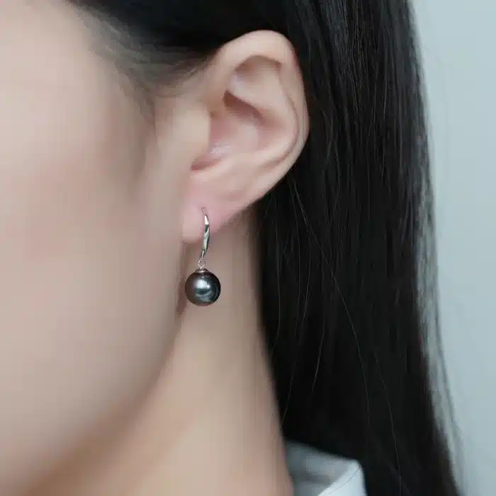 AnuJewel-Boucles d'oreilles pendantes en or massif 18 carats pour femme, perle noire de Tahiti, perle d'eau de mer, bijoux fins, 9mm-10mm, 8mm-9mm 6