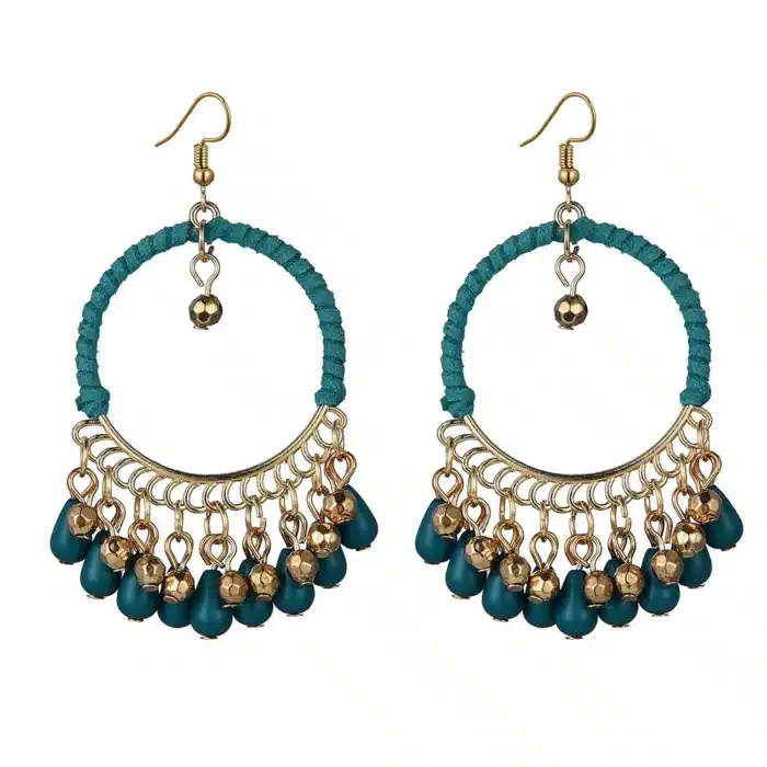 Boucles d'oreilles ethniques rondes tressées pour femmes, style bohème rétro, glands, goutte d'oreille, bijoux, accessoires de fête, nouvelle collection 3