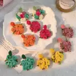 Boucles d'oreilles roses en tissu faites à la main pour femmes, design créatif, accessoires d'oreille colorés, bijoux Boho, cadeau de fête, nouvelle mode 15