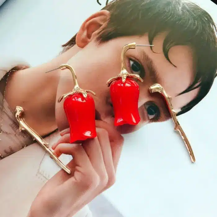 Mimiyagu tendance grande boucle d'oreille fleur de Rose rouge pour les femmes 12