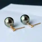 Boucles d'oreilles pendantes en or jaune 18 carats avec perles de Tahiti pour femmes, grandes boucles d'oreilles en perles noires naturelles AU750, cadeau de mariage pour fille 4