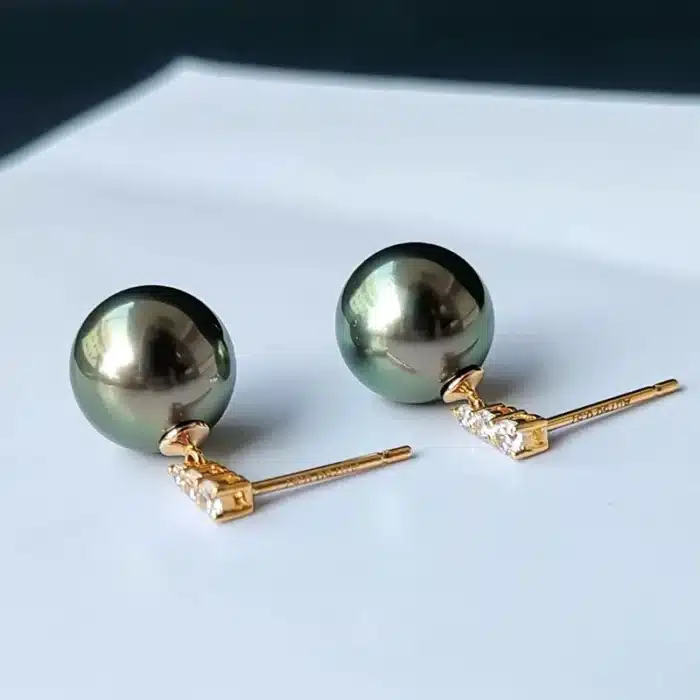Boucles d'oreilles pendantes en or jaune 18 carats avec perles de Tahiti pour femmes, grandes boucles d'oreilles en perles noires naturelles AU750, cadeau de mariage pour fille 4