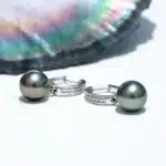 AnuJewel 10-11mm naturel tahiti noir perle boucles d'oreilles polyvalentes argent Moissanite Huggie cerceau perle boucles d'oreilles en gros 5