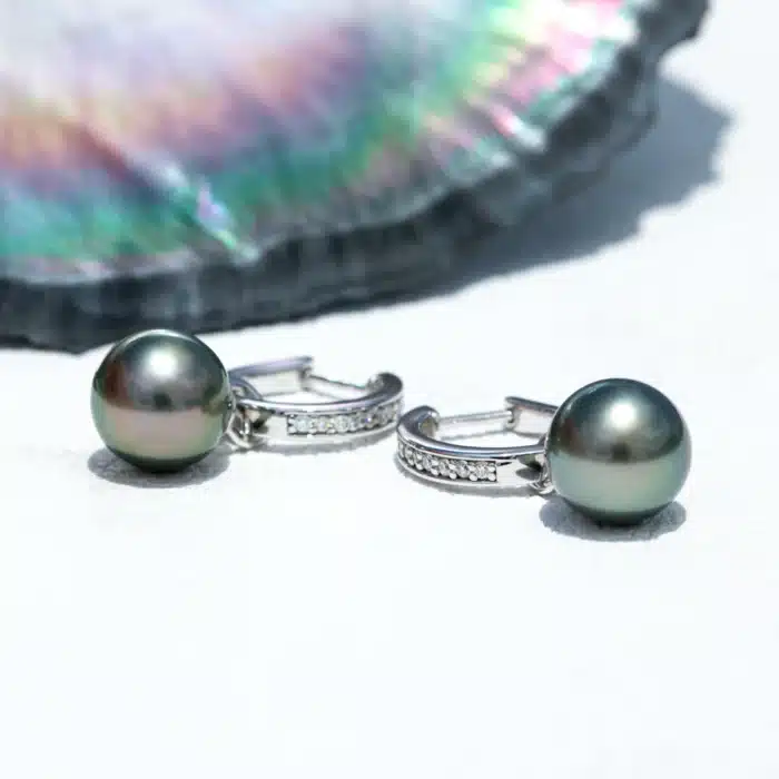 AnuJewel 10-11mm naturel tahiti noir perle boucles d'oreilles polyvalentes argent Moissanite Huggie cerceau perle boucles d'oreilles en gros 5