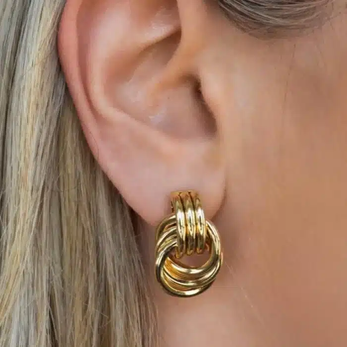 Boucles d'oreilles coréennes en cuivre pour femmes, 1/3 paires, Vintage, Triple nœud, couleur or uni, grandes boucles d'oreilles Huggies, bijoux de fête 1
