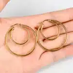 Boucles d'oreilles créoles grand cercle pour femme, boucle d'oreille ronde géométrique en métal exagéré, acier inoxydable carillon, document doré, cadeau bijoux, 2023 4