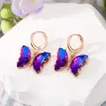 Boucles d'oreilles en cristal pour femmes, couleur or, papillon, Animal, arc-en-ciel Transparent, Zircon, cercle d'insecte, bijoux de mariage 9