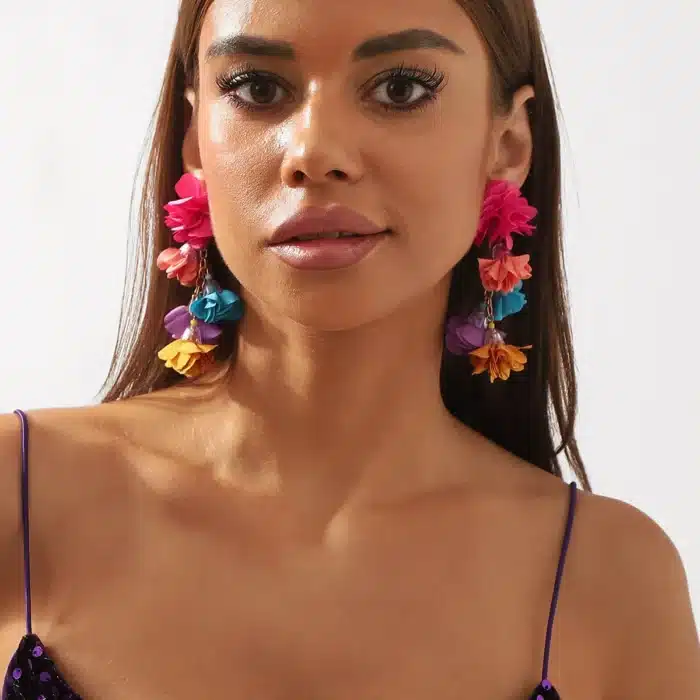 Boucles d'Oreilles Boho Exagérées pour Femme, Gril Coloré, Simulation de Fleurs, Goutte de Gland, Bijoux Floraux 2