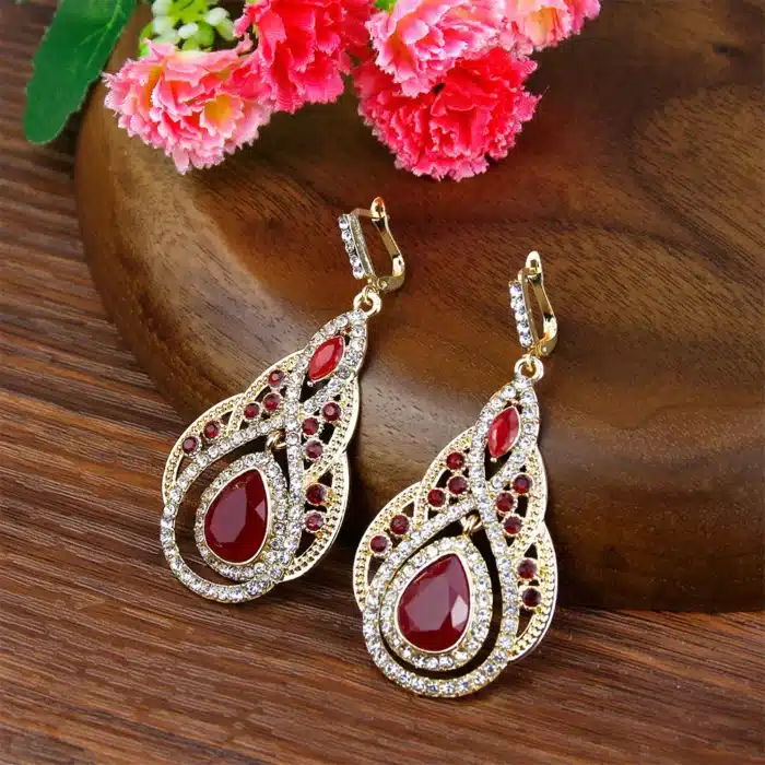 Sunspicems-Boucle d'oreille goutte marocaine pour femme, bijoux en cristal complet, or 18 carats, document, palais, banquet, mariage, patients français, cadeau chic 13