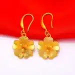 Véritable 18k couleur or fleur longue boucle d'oreille pour les femmes mariée mariage usage quotidien plaqué or boucle d'oreille bijoux cadeaux 11