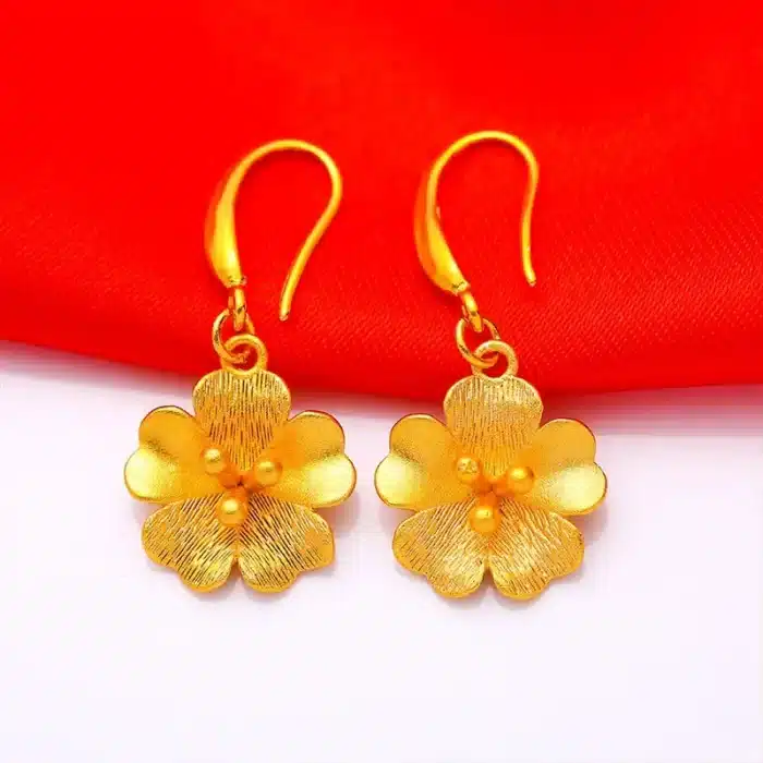 Véritable 18k couleur or fleur longue boucle d'oreille pour les femmes mariée mariage usage quotidien plaqué or boucle d'oreille bijoux cadeaux 11