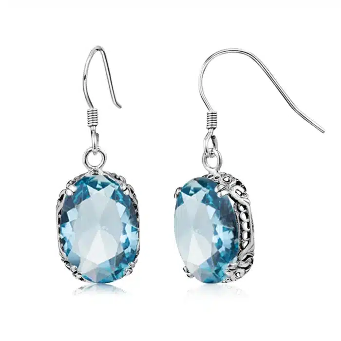Szjinao-Boucles d'oreilles longues aigue-marine avec pierre pour femme, bijoux rétro vintage, argent 925, véritable levier arrière, excellente coupe 2