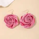 Boucles d'oreilles pour femmes, fleur de Rose en soie, accessoires d'oreille géométriques, cadeau de fête de vacances, bijoux à la mode AE167 2