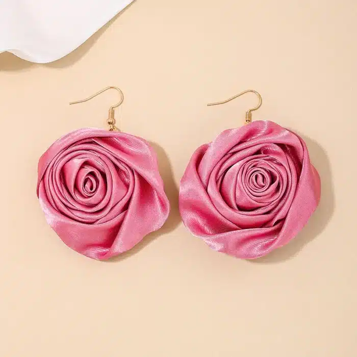 Boucles d'oreilles pour femmes, fleur de Rose en soie, accessoires d'oreille géométriques, cadeau de fête de vacances, bijoux à la mode AE167 2