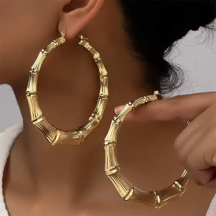 Grand cerceau en métal bambou Joint Clip sur boucles d'oreilles pour femmes bijoux de mode classique intemporel nouveaux Styles en gros cadeaux MQF015 1