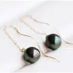 Boucles d'oreilles rondes parfaites en perles noires de Tahiti pour femmes, boucles d'oreilles en or véritable 18 carats, cadeau de mariée de mariage 13