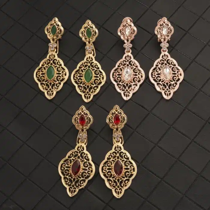 Neovisson mode boucles d'oreilles dorées fleur creuse boucles d'oreilles bijoux de mariée boucles d'oreilles avec strass femmes boucles d'oreilles cadeau 2