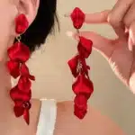 Clip d'oreille à franges de fleurs, plis exagérés, sans Piercing d'oreille, longues boucles d'oreilles, à la mode, nouveaux bijoux de fête, vente en gros 4