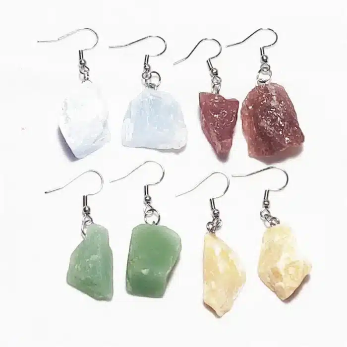 Boucles d'oreilles en pierre naturelle, minerai brut brut irrégulier, fluorite, améthystes, Quartz, cristal, Agates, crochet en acier inoxydable 6