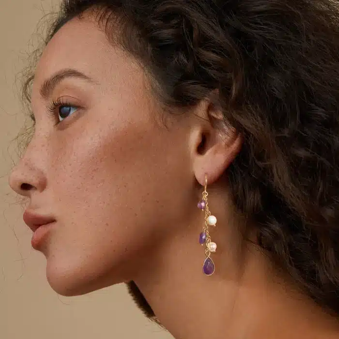 Pierre naturelle longue boucle d'oreille améthyste Lapis Lazuli Agates perle pendentif boucle d'oreille mode fête amitié bijoux cadeau 5